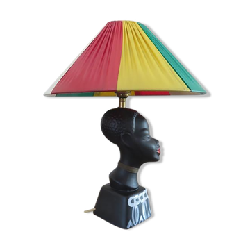 "African woman" lamp in matte black ceramic, 1950s-60s