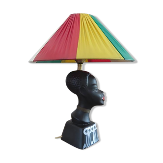 "African woman" lamp in matte black ceramic 50 60s