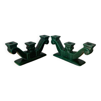 ▪️2 Bougeoirs Céramique Saint Clement 50-60 Français Style Art Déco Numérotés