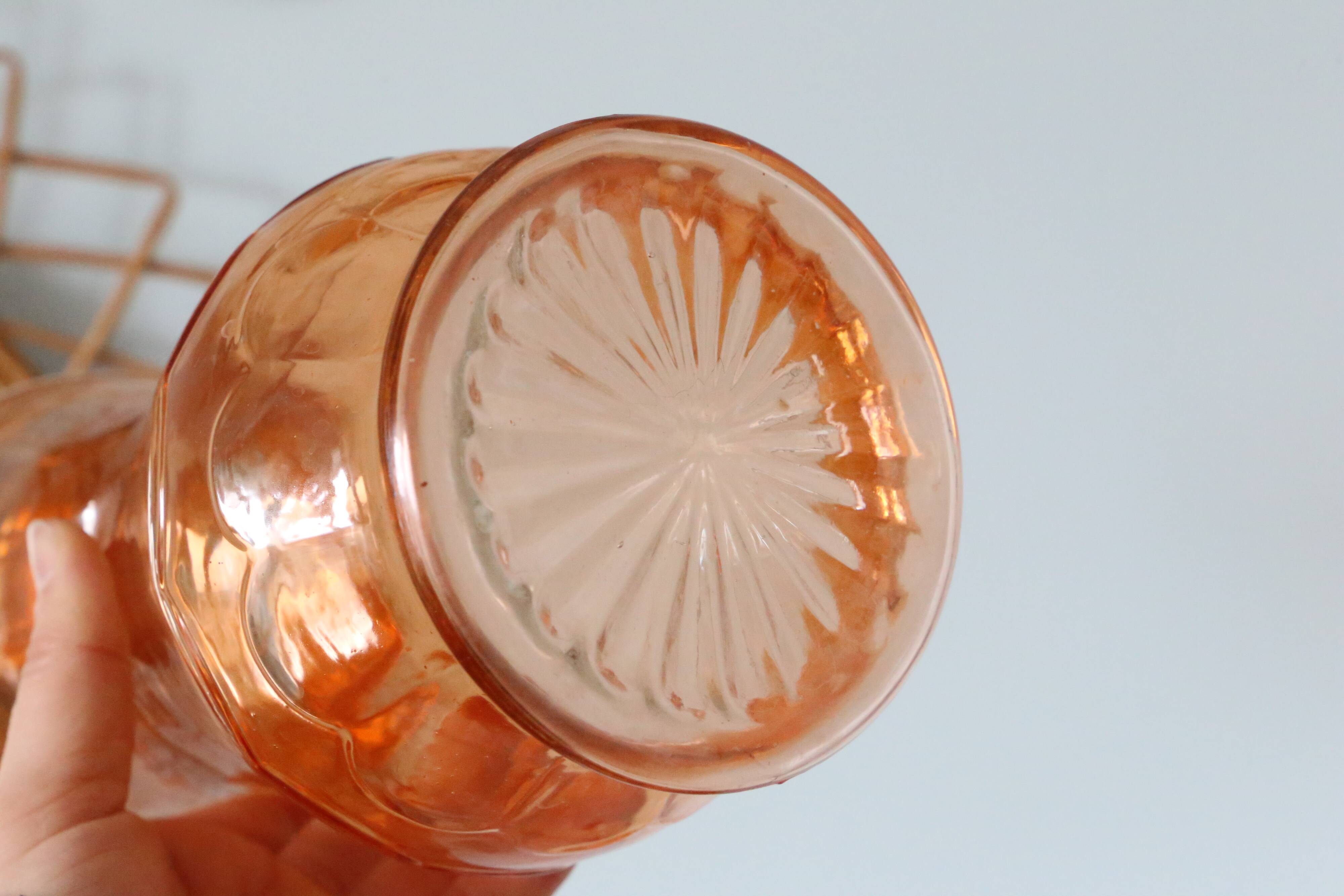 Large glass vase, apricot, French vintage, authentic