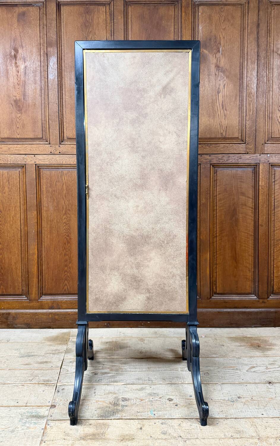 Brot mirror on legs, triptych glass in blackened wood, brass, Art Deco
