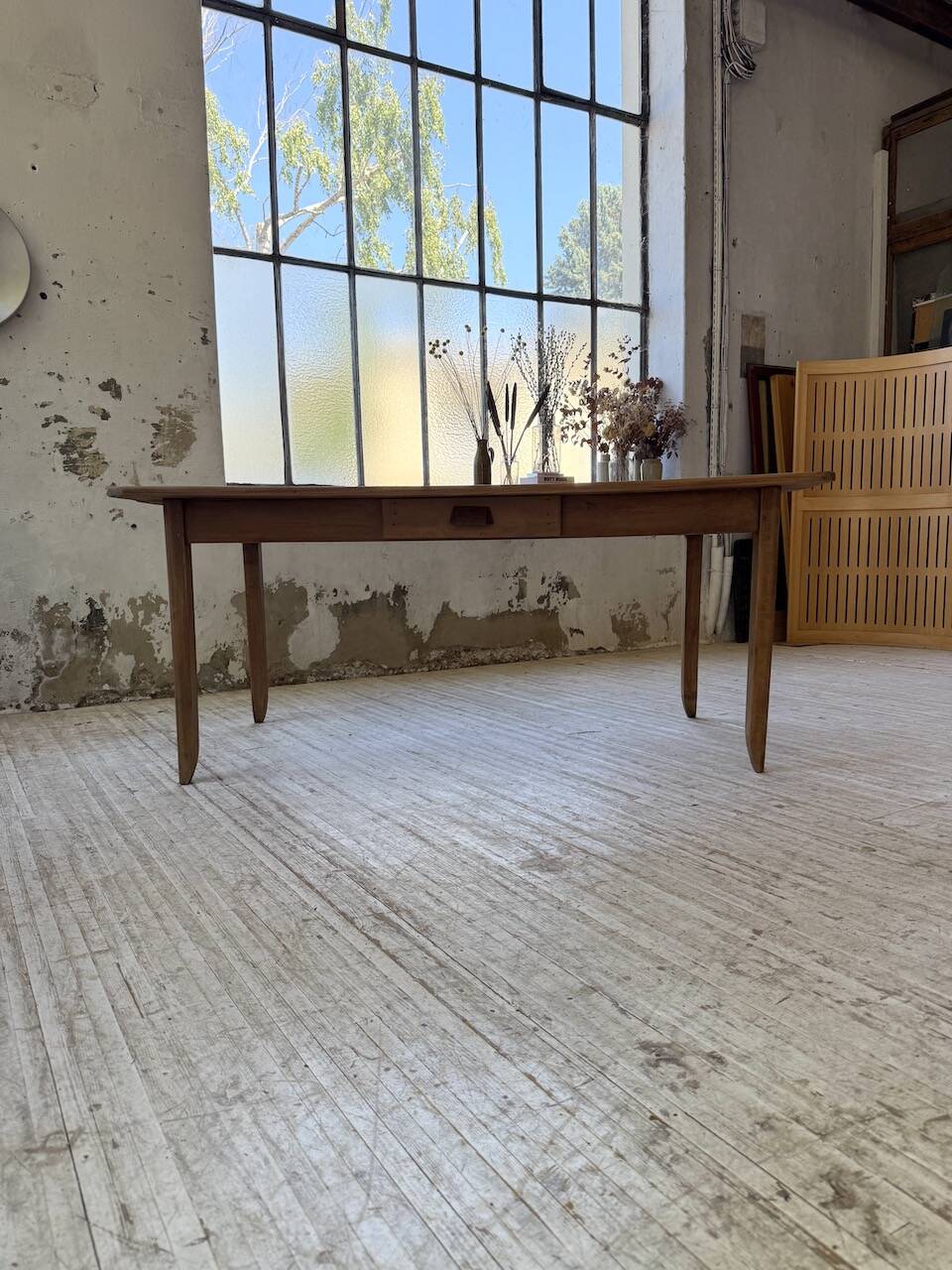 Beech and pine farmhouse table with spindle legs 170 cm