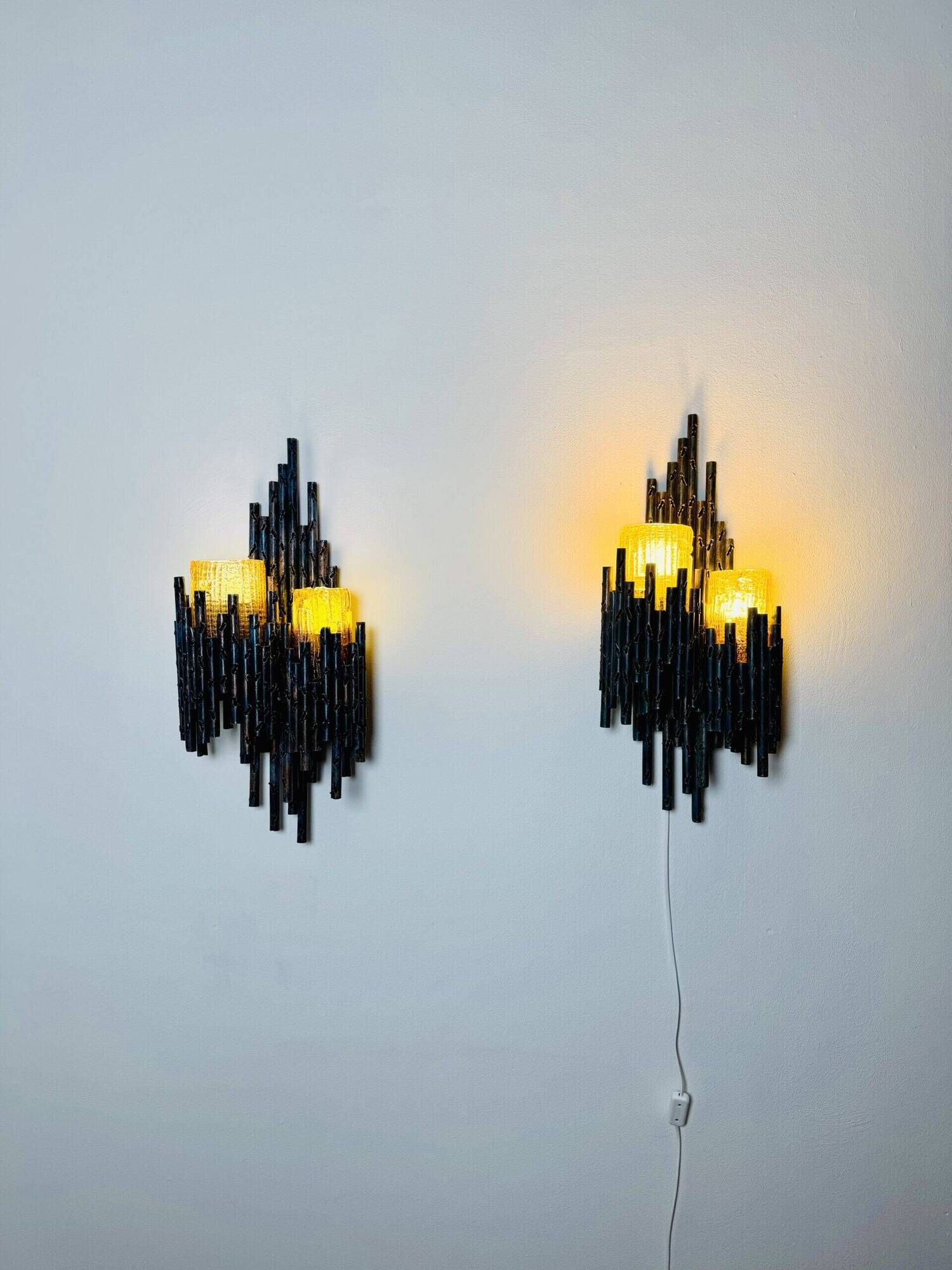 Set Of Double Chalice Brutalist Wall Lamp By Marcel Fantoni, Italy, 1960S