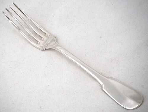 Christofle Cluny, 8 table forks, 20.5 cm, silver-plated metal, excellent condition.
