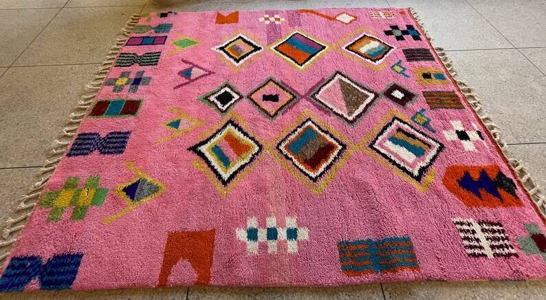 Moroccan handmade rug, beni ourain pink shag 150/250cm