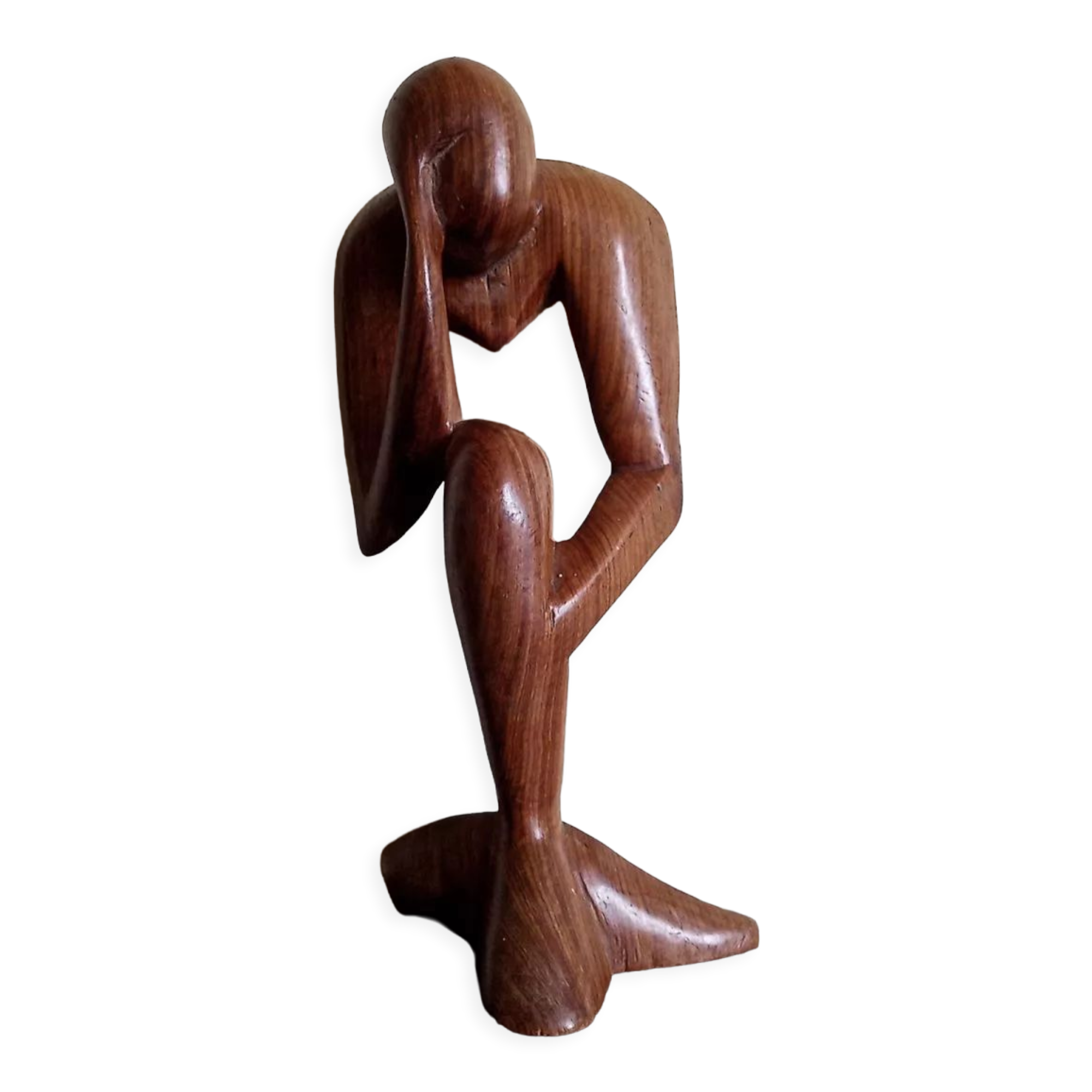 Wood carving Maurice Tavernier (1926 - 2018) pensive man 30 x 14 x 8 cm