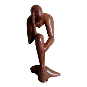 Wood carving Maurice Tavernier (1926 - 2018) pensive man 30 x 14 x 8 cm