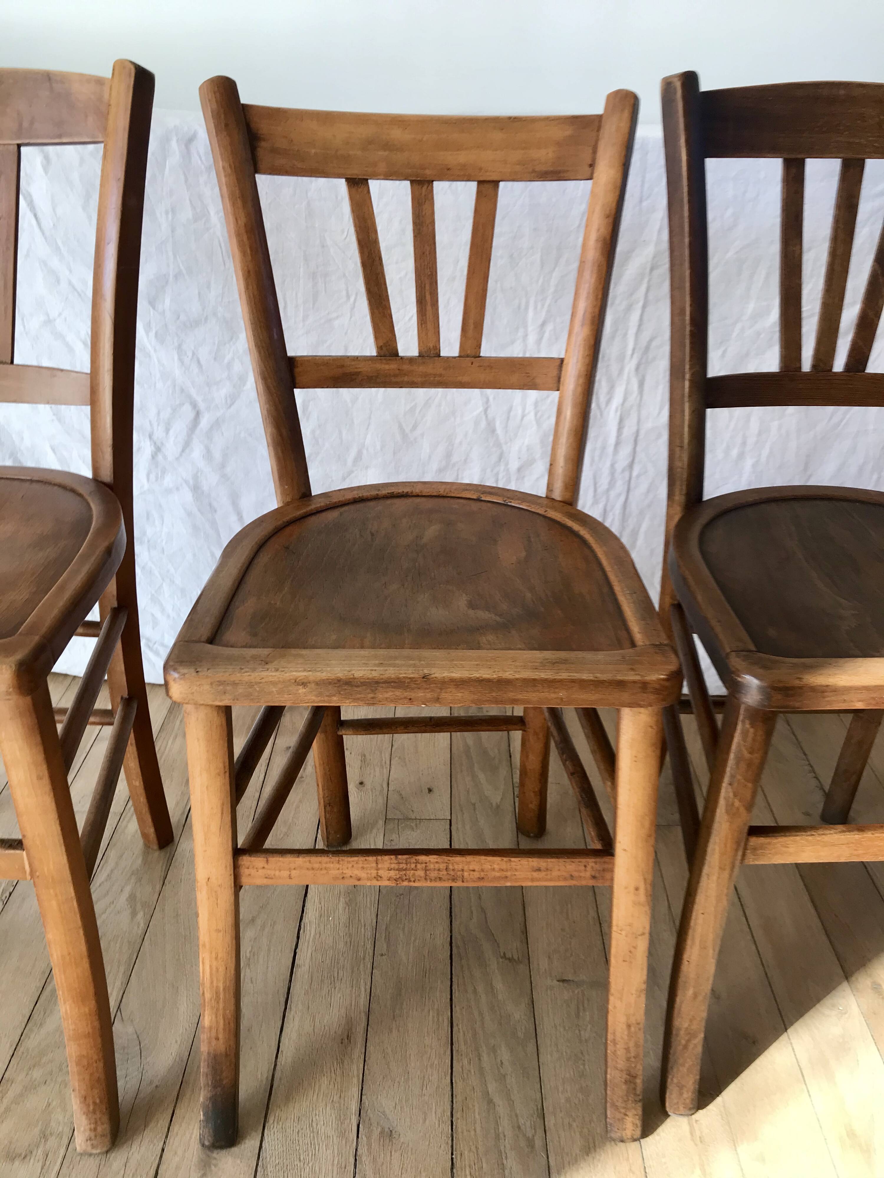 Set of 5 beech wood bistro chairs from the 1950s