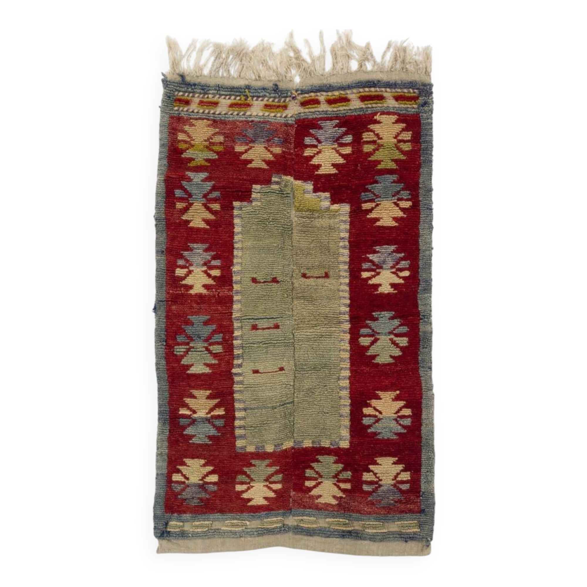 One-of-a-Kind Vintage Hand-Knotted Turkish Tulu Prayer Rug with Niche Design, 100% Wool