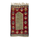 One-of-a-Kind Vintage Hand-Knotted Turkish Tulu Prayer Rug with Niche Design, 100% Wool