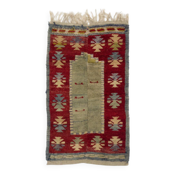 One-of-a-Kind Vintage Hand-Knotted Turkish Tulu Prayer Rug with Niche Design, 100% Wool