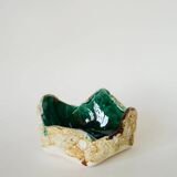 Ashtray in Fat Lava, flower neckline, yellow and green, 1970 - 15 x 7 cm