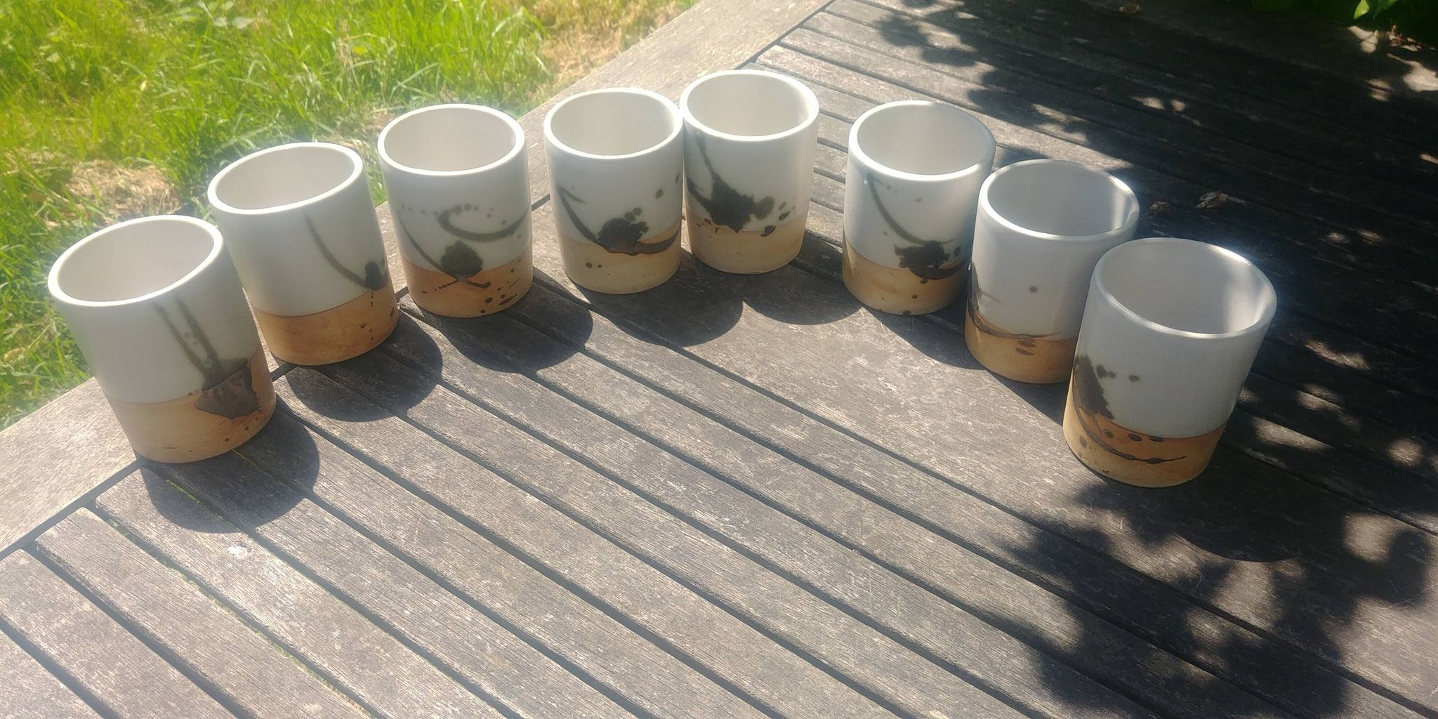 Set of 8 water glasses signed La Poterie de la Colombe created by Madeleine Br