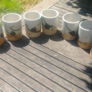 Set of 8 water glasses signed La Poterie de la Colombe created by Madeleine Br