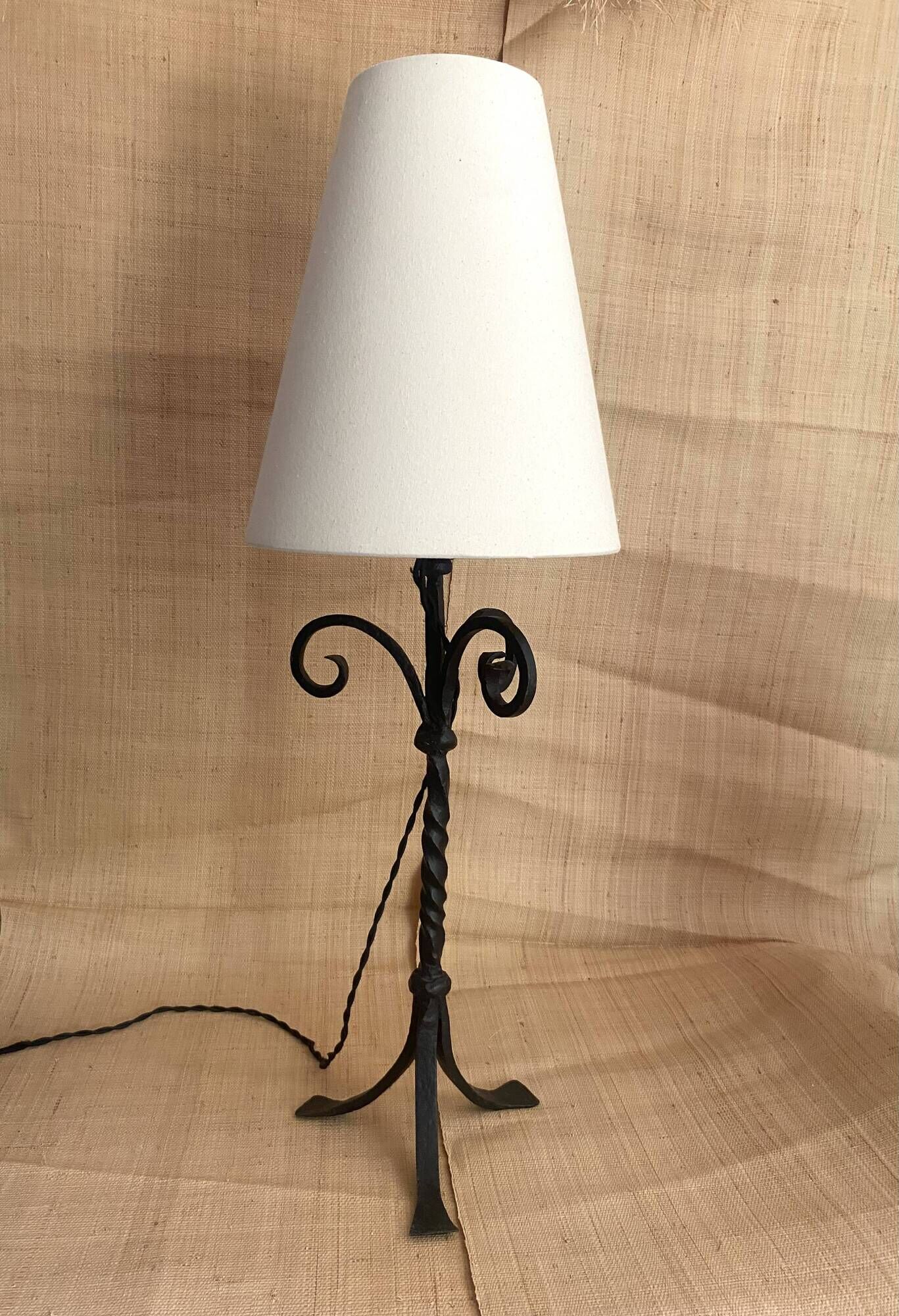 Wrought iron lamp, 2M fabric cable, conical lampshade