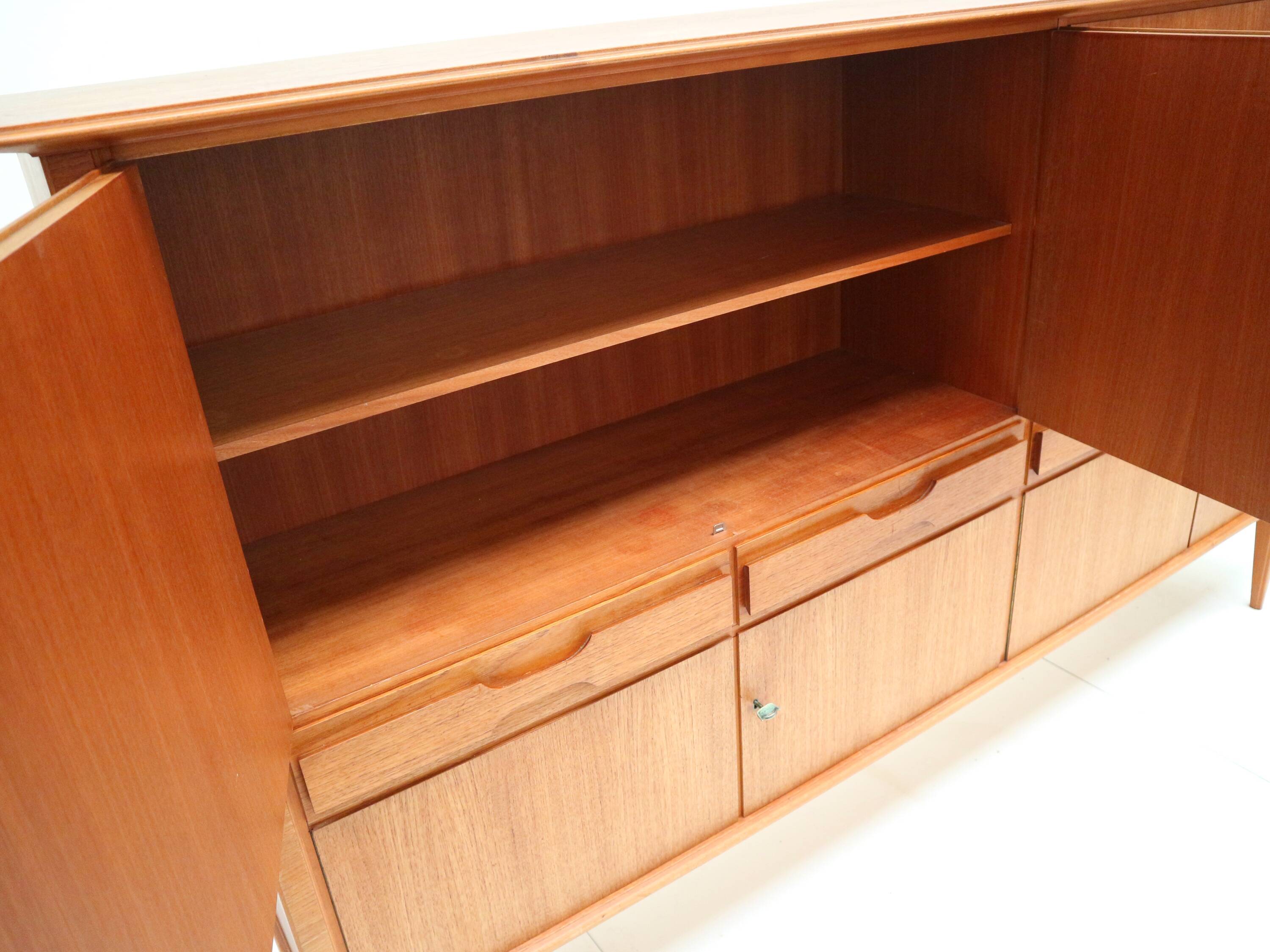 Large vintage teak highboard made in the 60s
