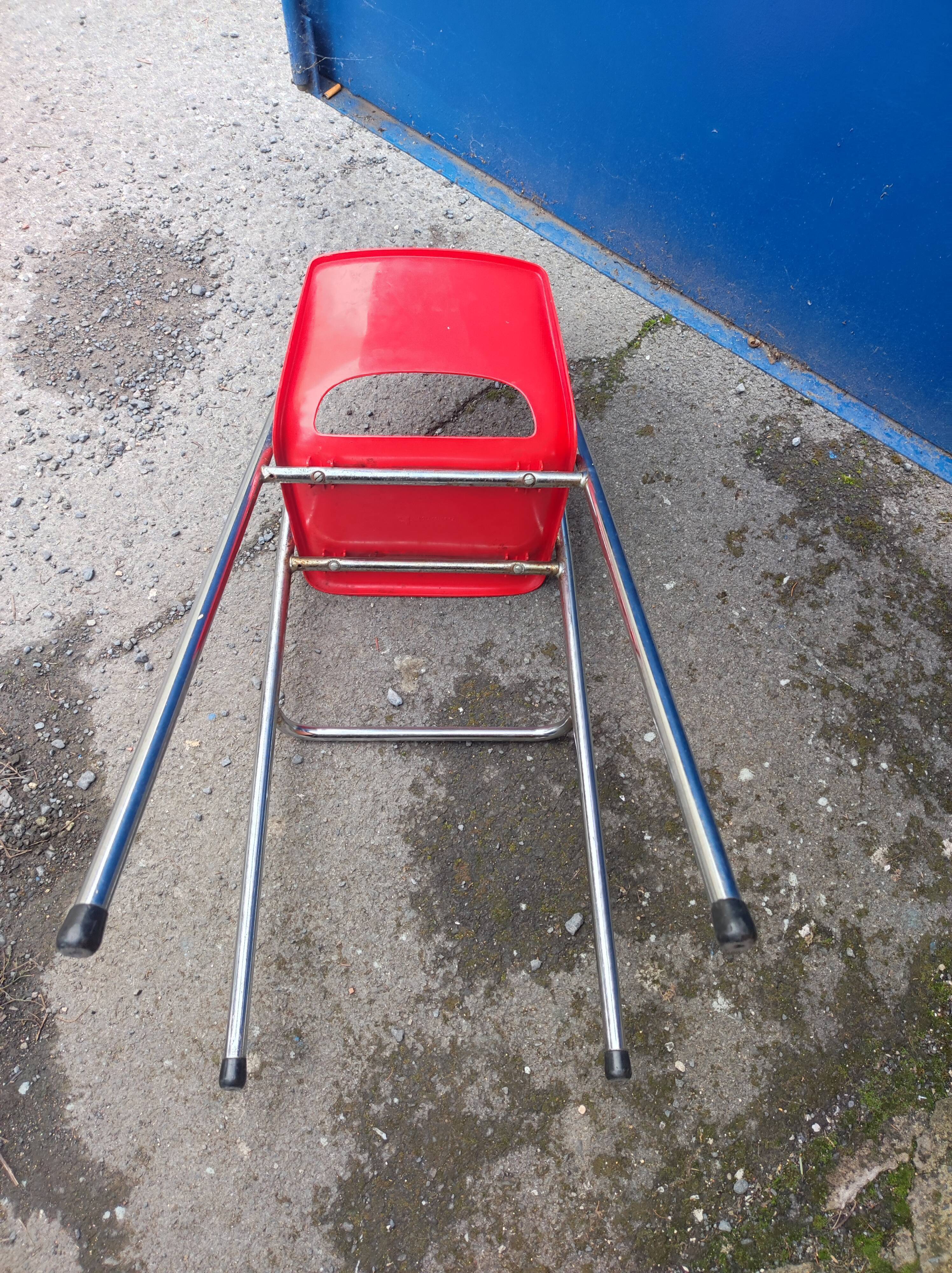 Children's high chair design chrome metal and vintage plastic