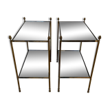 Paire de tables d’appoint neo classiques laiton et miroir oxydé