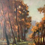 Cabin in the forest, oil on panel, signed H Classens.