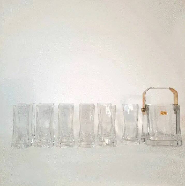 Set of 11 glasses with ice bucket, Tumbler Designer Cino Boeri for Arnolfo