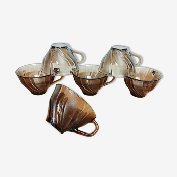 Set of 6 cups in smoked glass Vereco, Beautiful shore