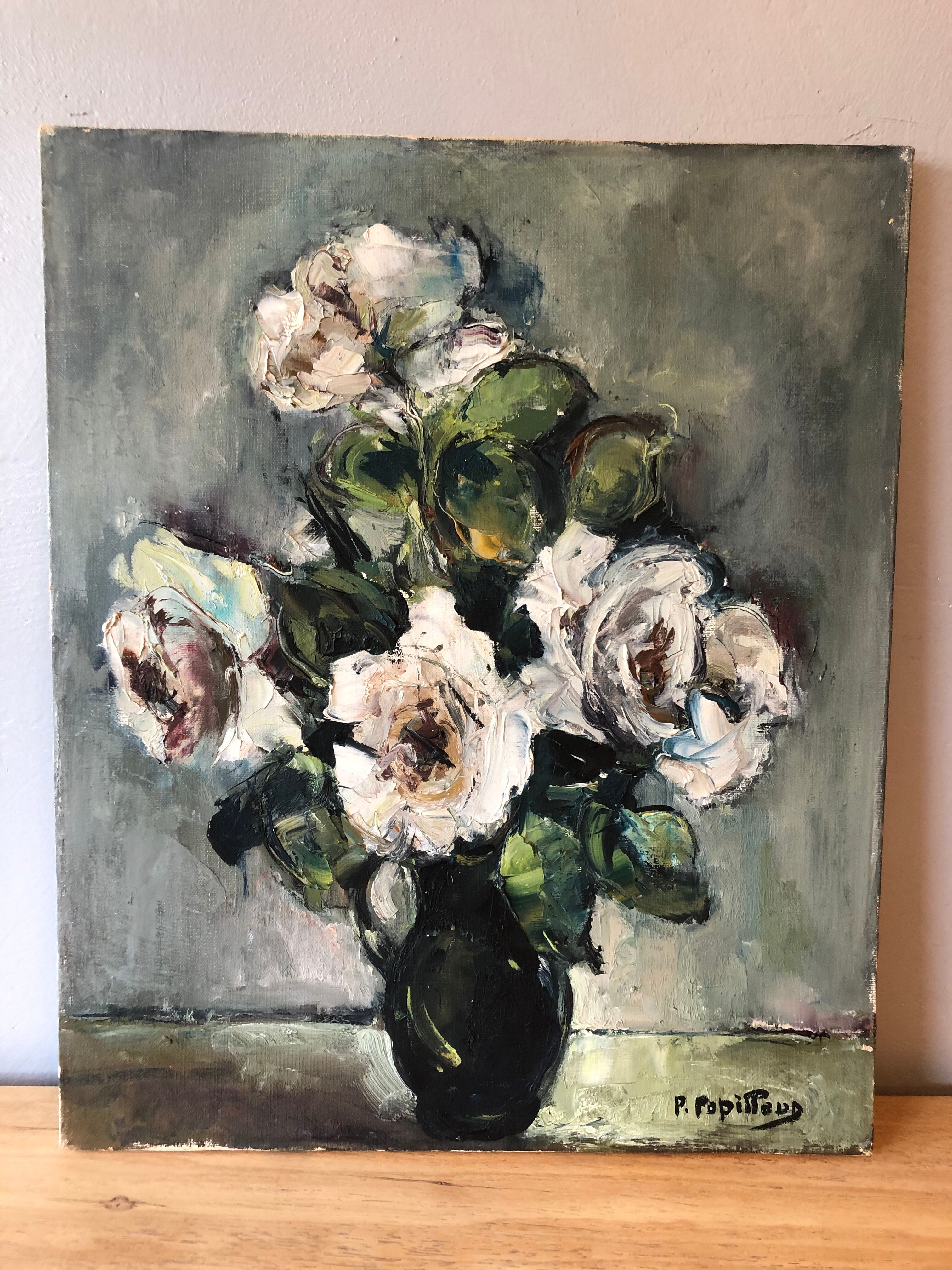 Oil on canvas, bouquet, Pierre Papillaud