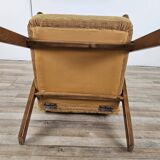 Fauteuil inclinable en bois et tissu des années 70