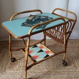 Vintage bamboo rattan serving trolley