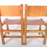 Set of 6 chairs in elm and leather Maison Regain edition