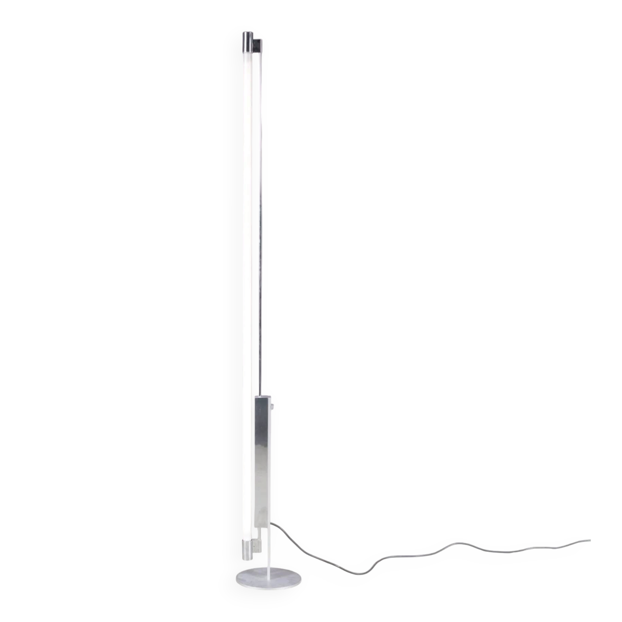 Lampe de sol Trapez en chrome des années 1990 avec tube blanc par Erwin Egli pour Ribag Suisse