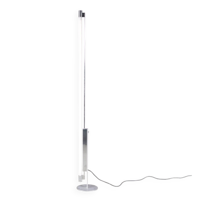 Lampe de sol Trapez en chrome des années 1990 avec tube blanc par Erwin Egli pour Ribag Suisse
