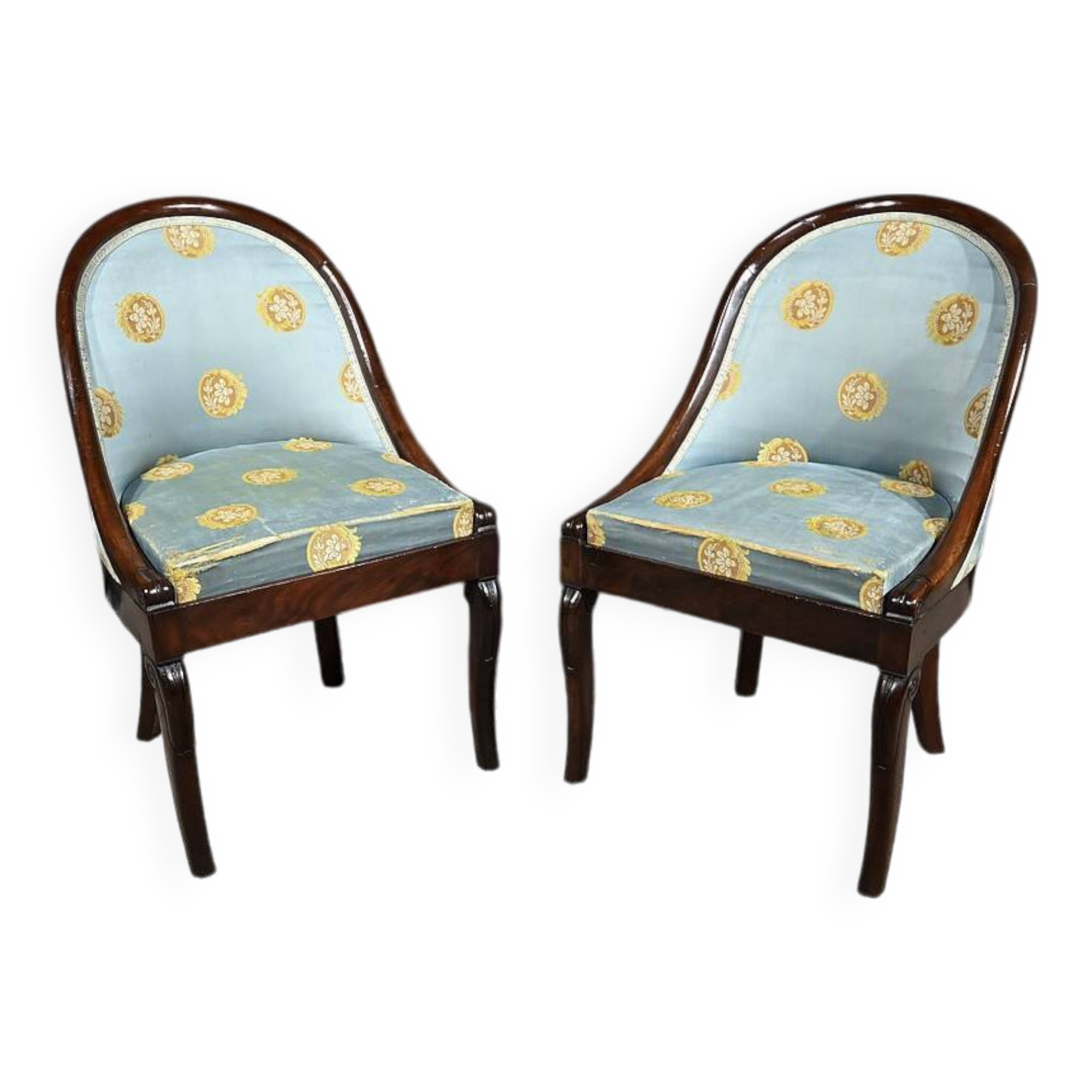 Pair of Mahogany Gondola Chairs, Restoration period – Part 1 of the 19th century