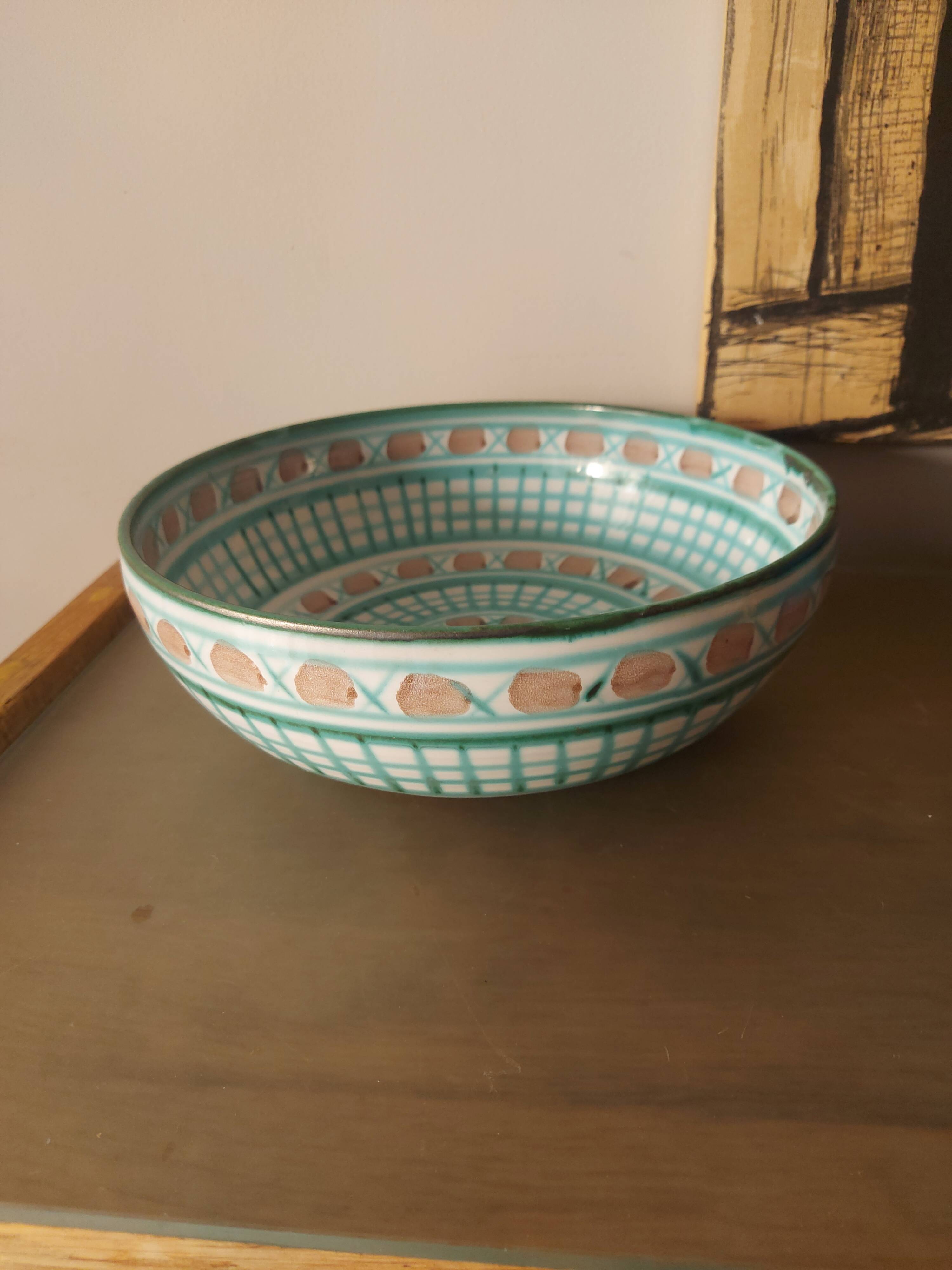 Dish, ceramic salad bowl robert picault, vallauris