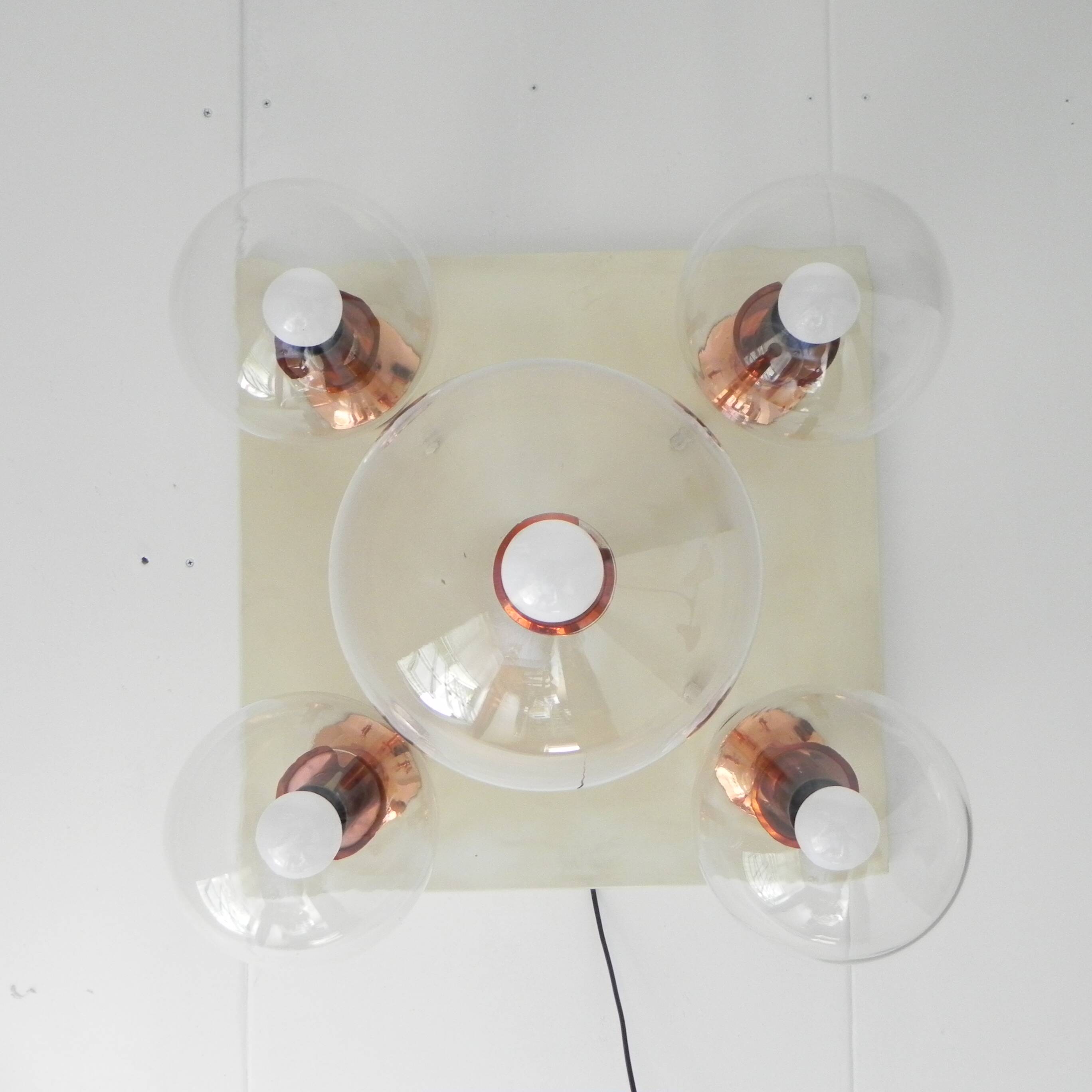 Rare ceiling lamp with 5 glass balls, Ott international, 1970s