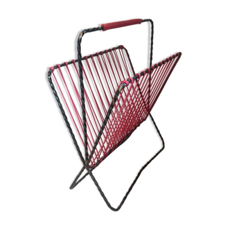 Porte-revues vintage des années 50 en fil scoubidou et métal