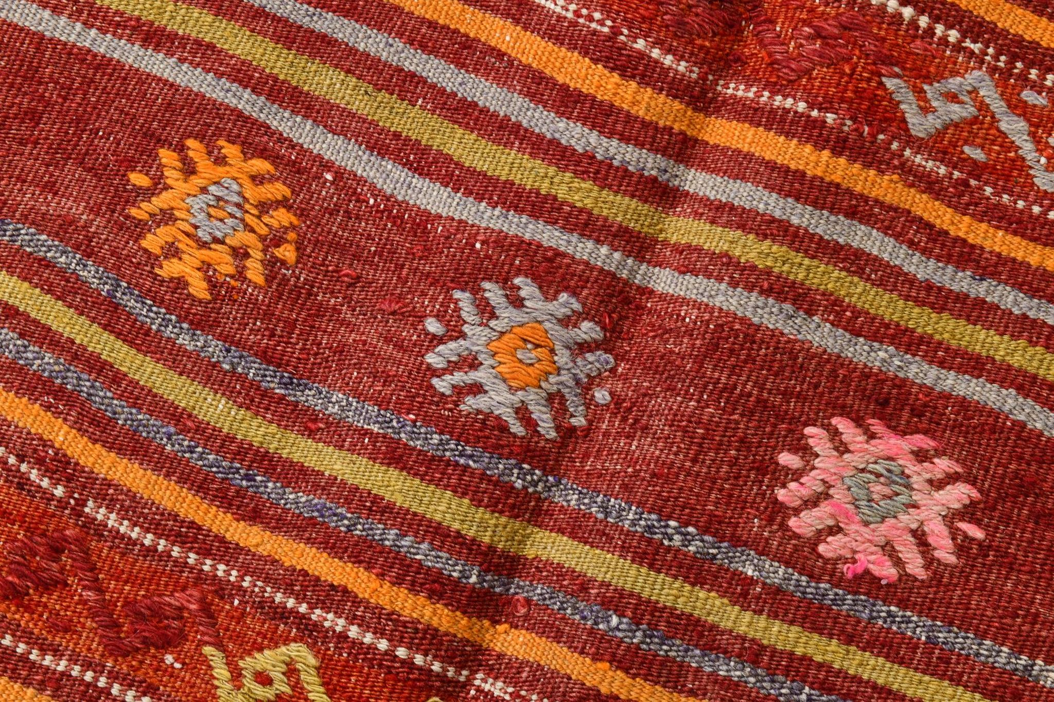 4x7 Red Orange Striped Handmade Wool Kilim Rug