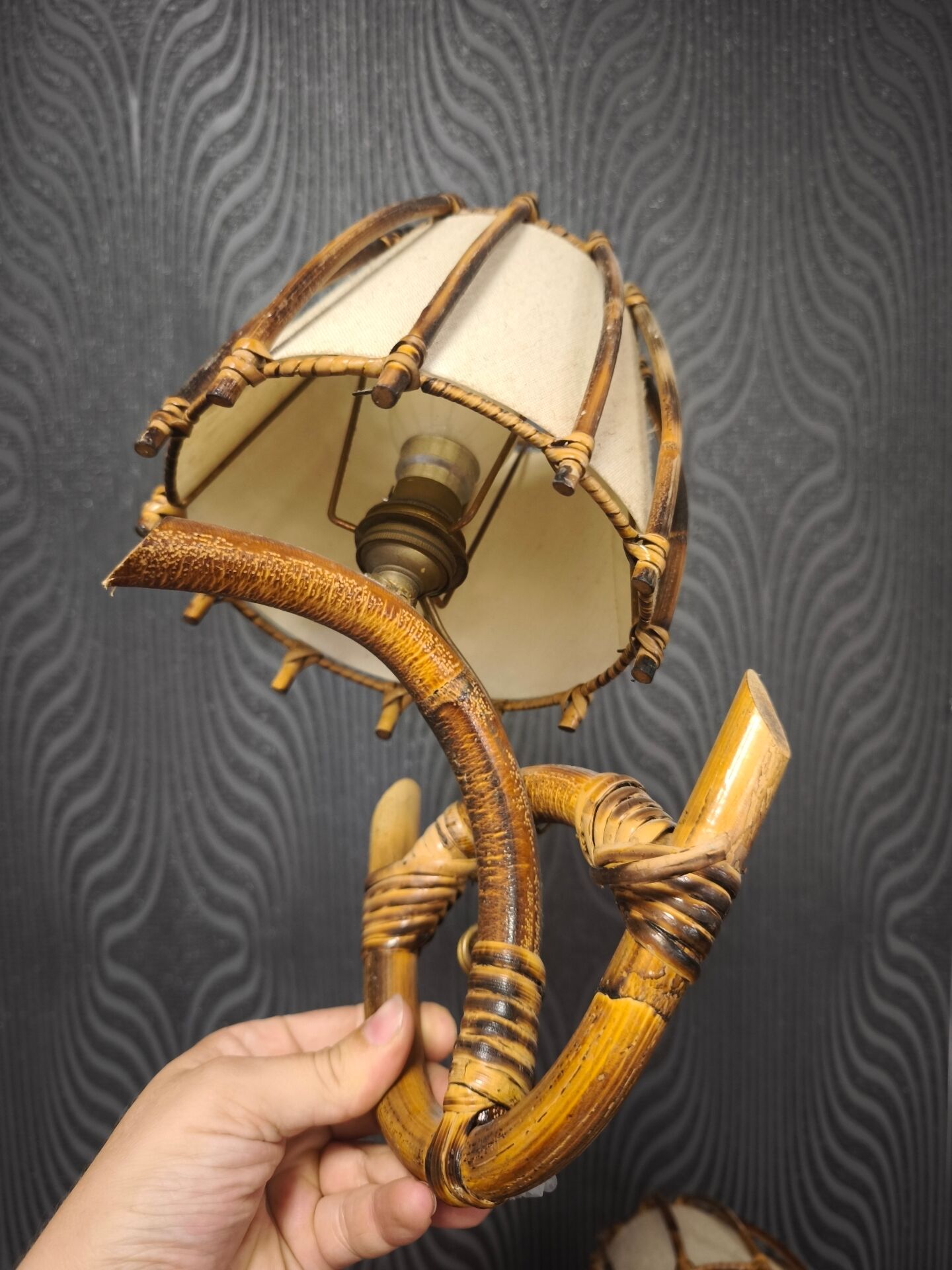 Pair of wall sconces in rattan
