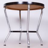 Restored Small Bauhaus Table, by Hynek Gottwald, Oak, Chrome, Czech, 1930s