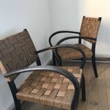 Pair of vintage rope armchairs, wooden frame, Sweden, 1960, Axel Larsson