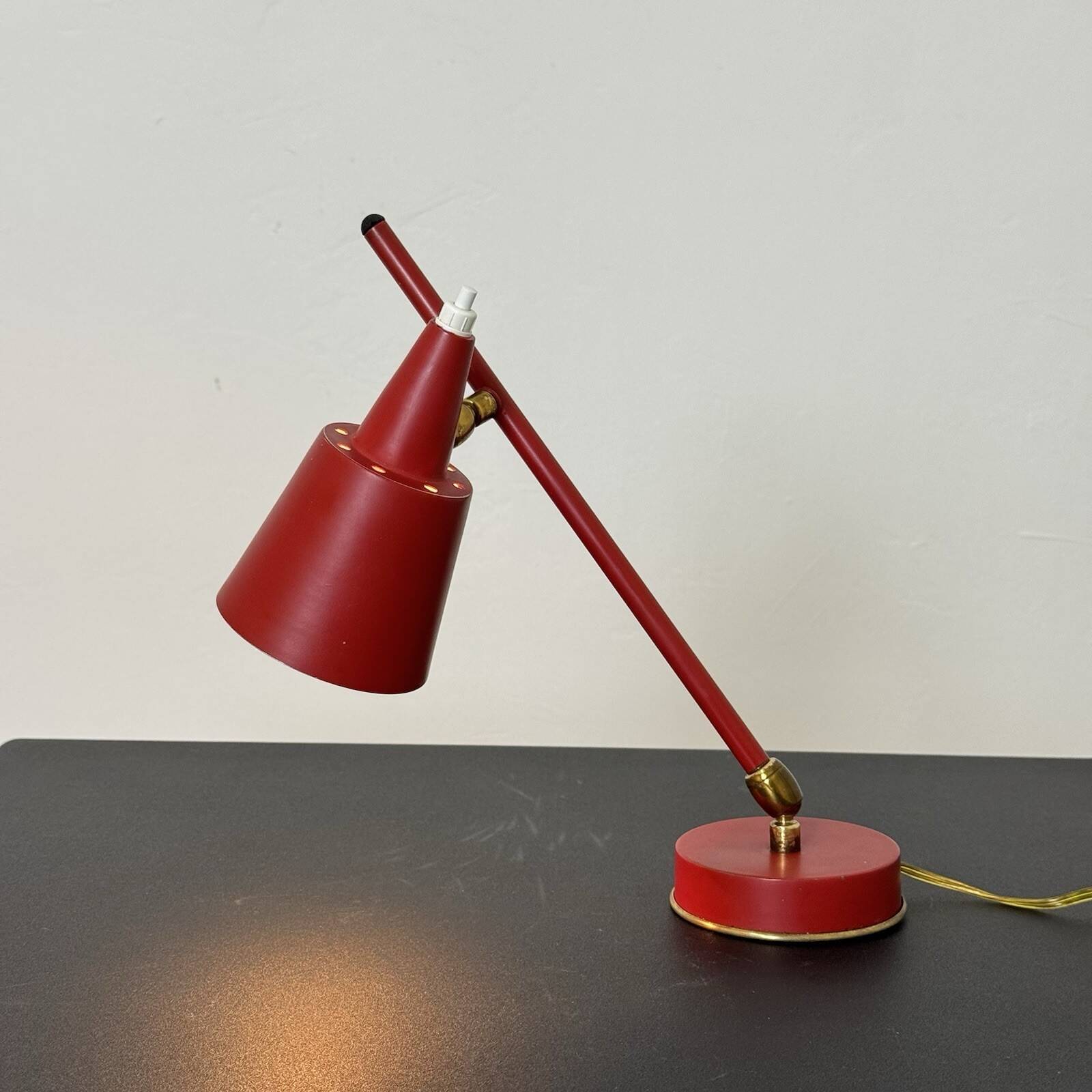 Stilux Milano Table Lamp 1950s Red Double Jointed Conical Shade