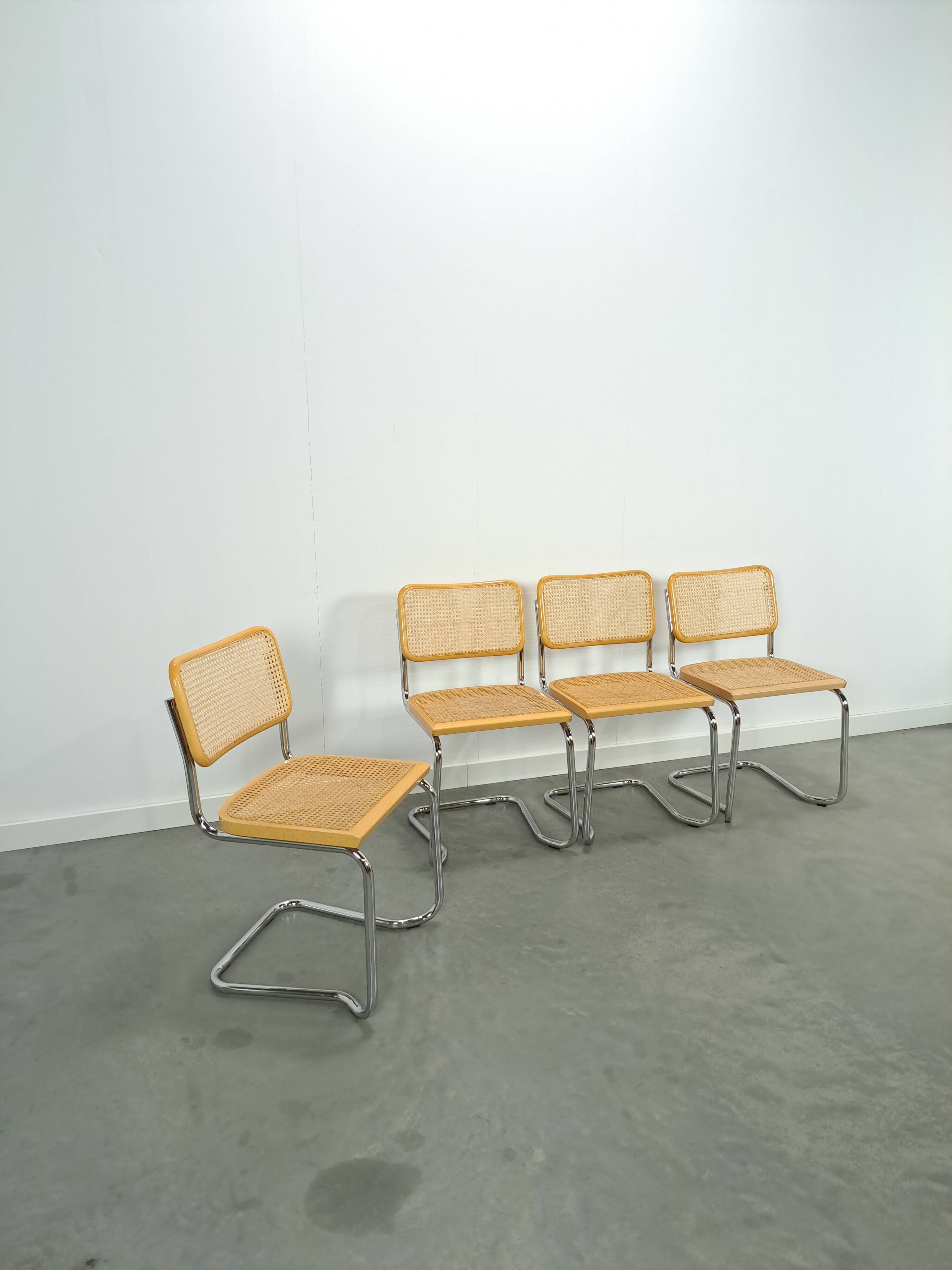 Italiaanse webbing set stoelen met chromen buisframe