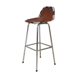 Stool in chrome and leather, France 1950
