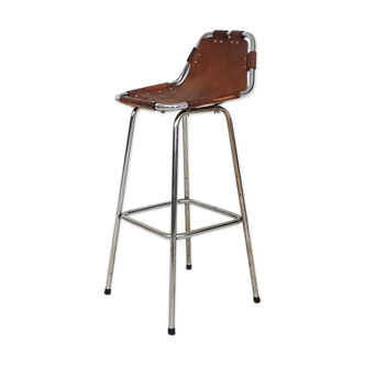 Tabouret de bar en chrome et cuir, France 1950