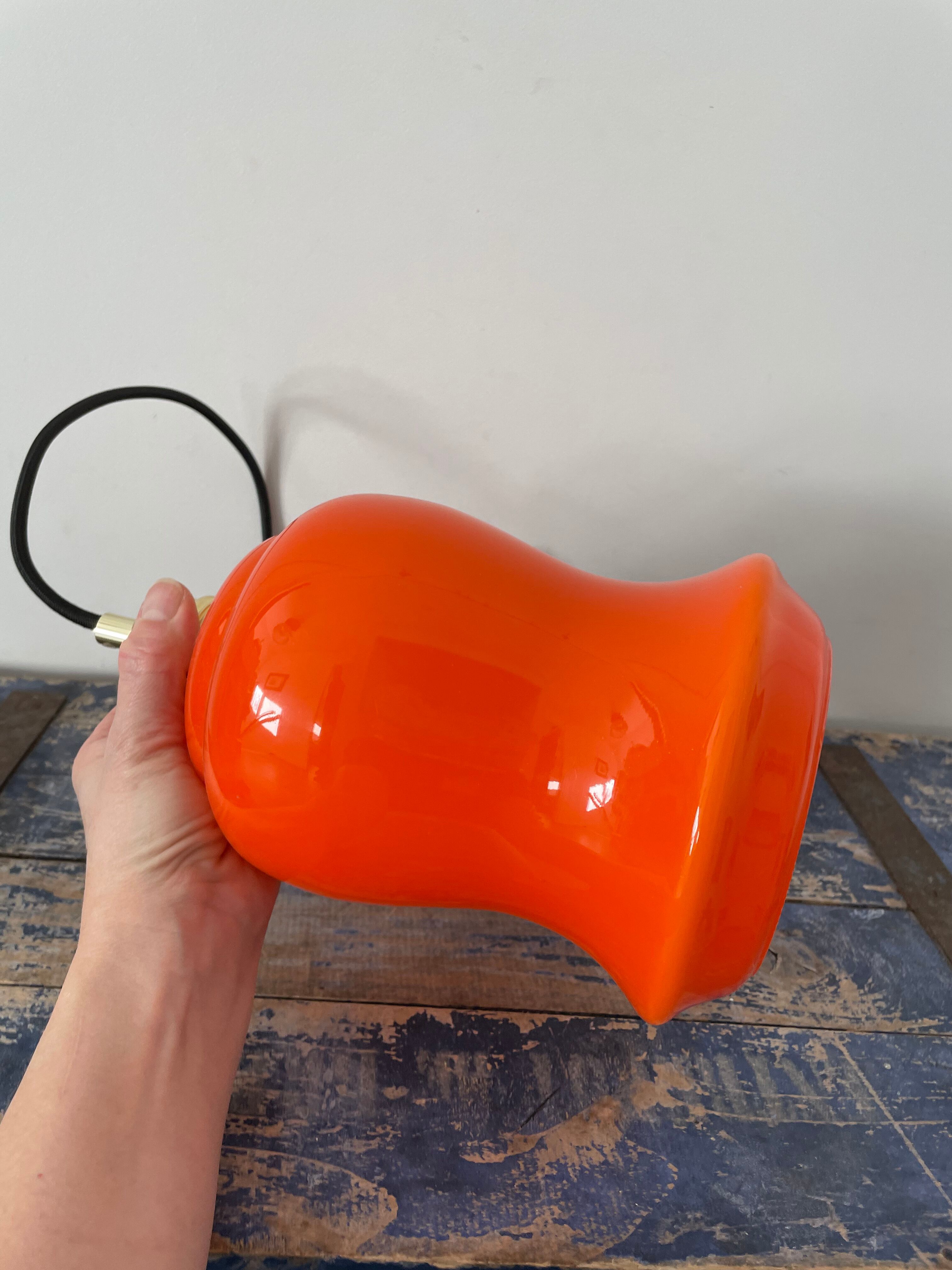 Vintage electrified orange suspension lamp with new