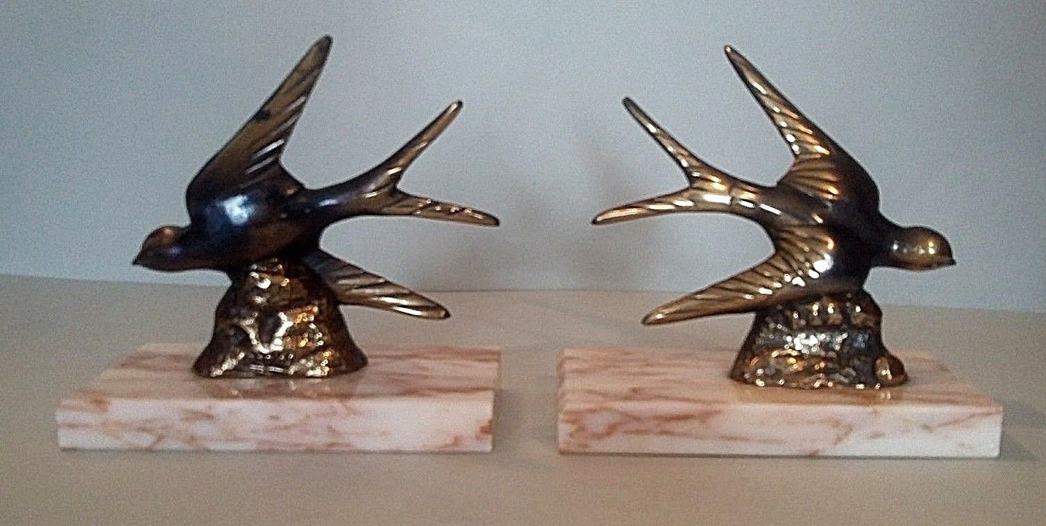 Pair of art deco swallows bookends