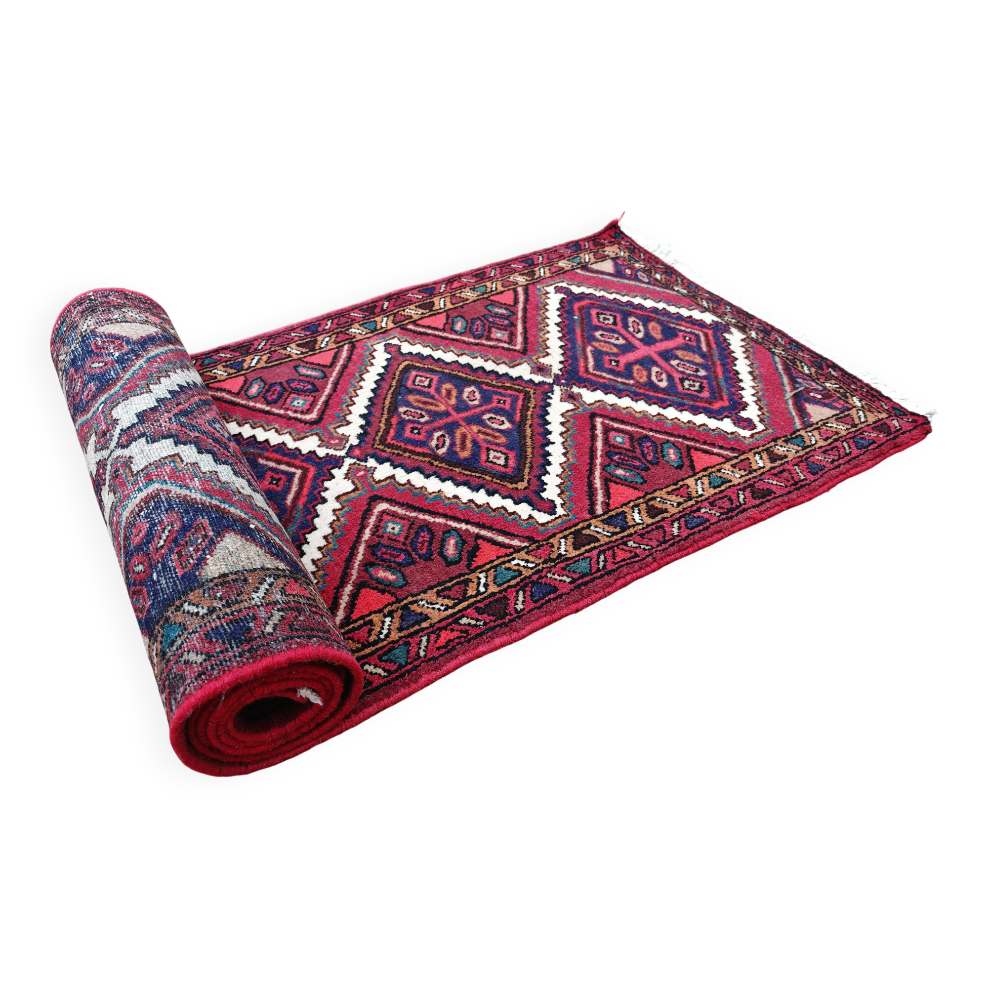 Vintage hand-knotted Hamadan runner rug from the 1960s.