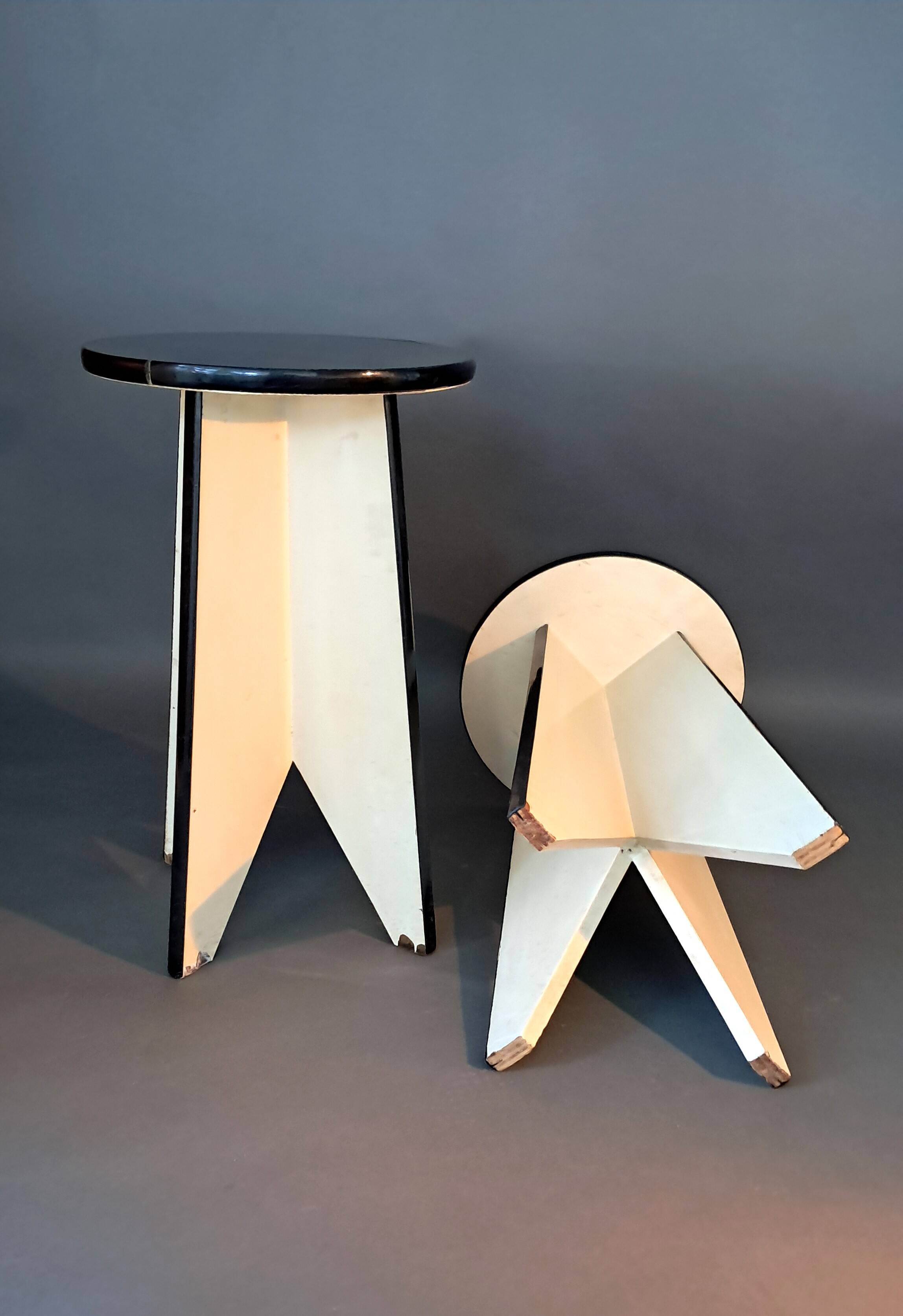 Pair of black and white lacquered wooden stools 1950/1960 Vintage.