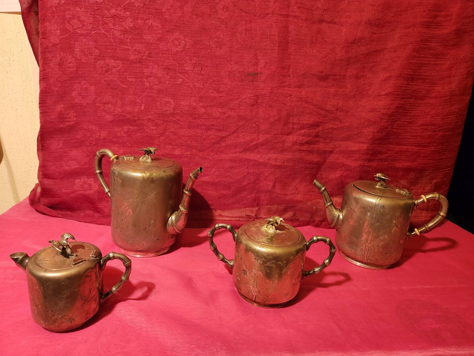 WMF 4-piece silver-plated coffee set with Asian bamboo decor from the attic