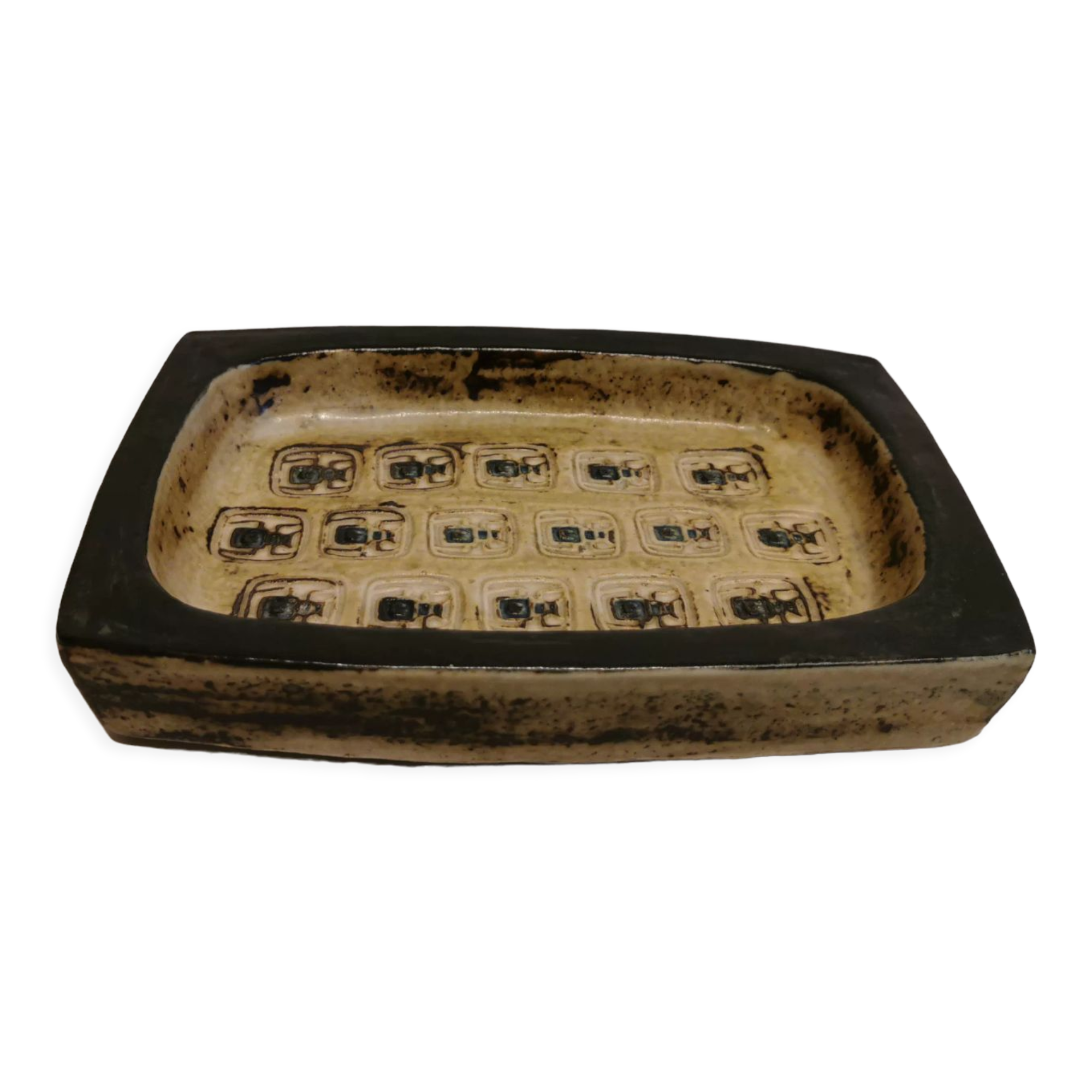 Square ashtray/stoneware bowl with sung glaze from royal copenhagen - designed by jørgen mogensen