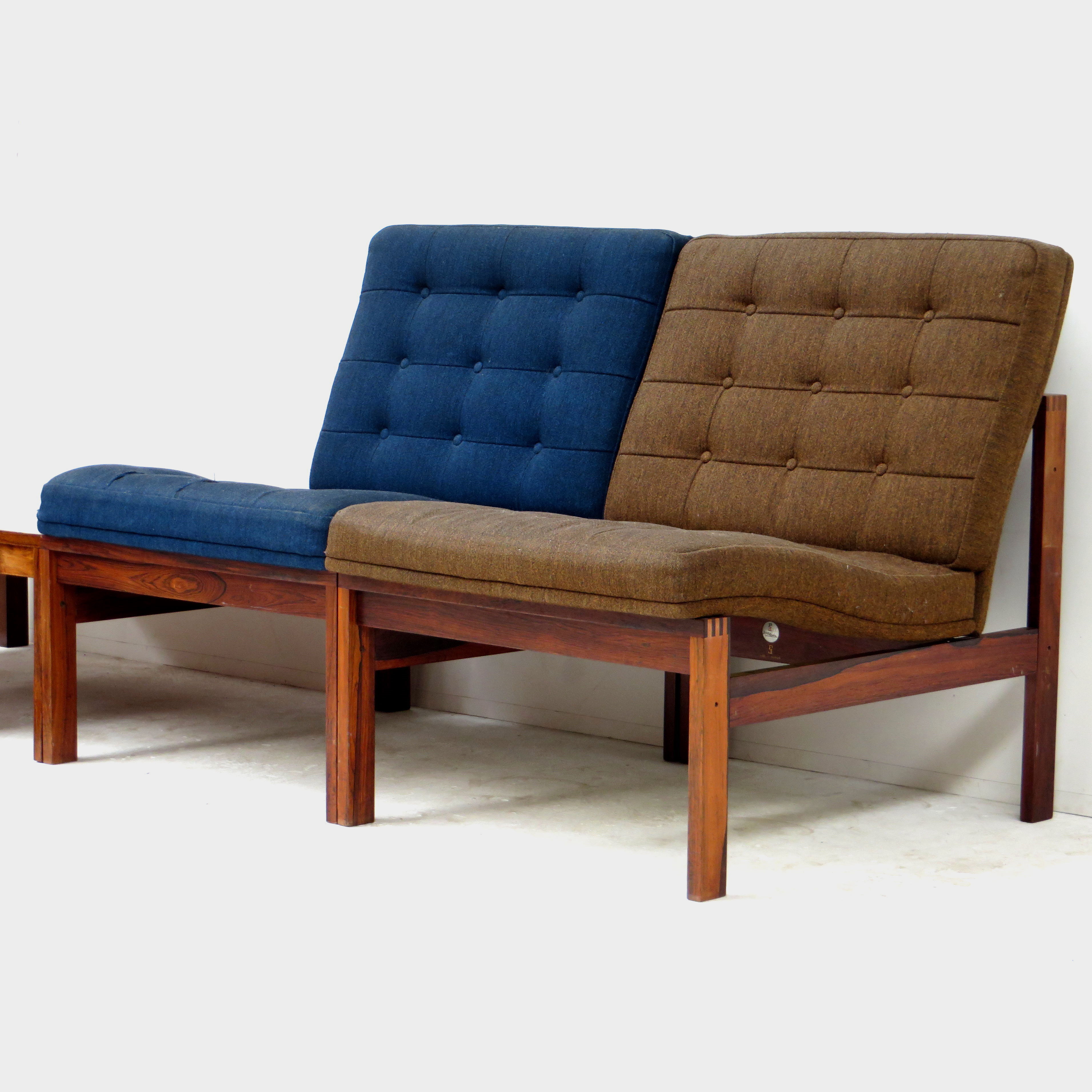 France and Son rosewood lounge chair element sofa set by Ole Gjerløv Knudsen & Torben Lind, 1960s